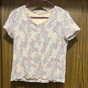 Studio Works Lavender & Light Blue V-Neck Short Sleeve Top